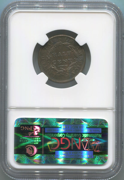 1809/6 Classic Head Half Cent, C-5. NGC Unc Details Image 2