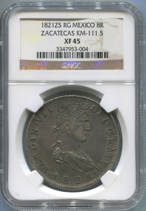 1821ZS RG Mexico 8 Reale. Zacatecas KM-111.5 NGC XF45 Image 1