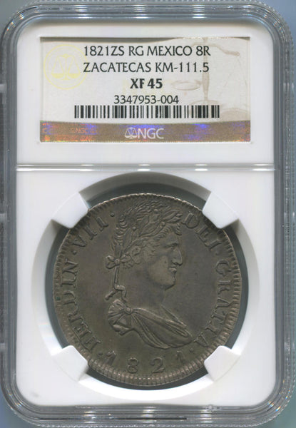 1821ZS RG Mexico 8 Reale. Zacatecas KM-111.5 NGC XF45 Image 1