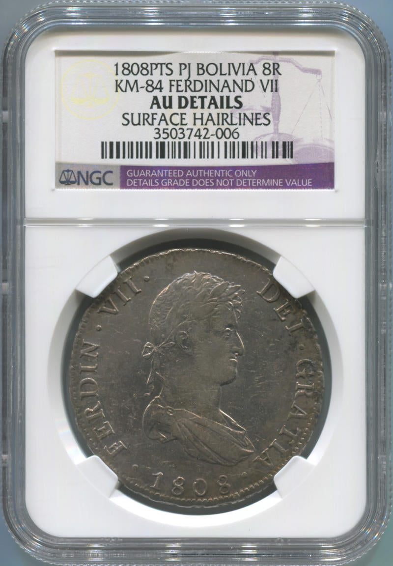 1808 PTS PJ Bolivia 8 Reale. KM-84. Ferdinand VII. NGC AU Details Image 1