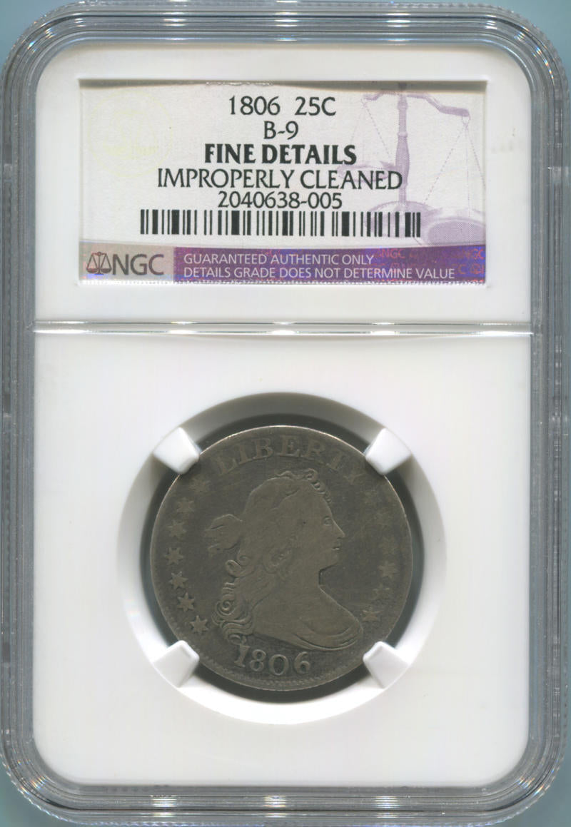 1806 Draped Bust Quarter, B-9. NGC Fine Details Image 1