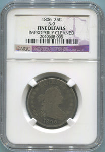 1806 Draped Bust Quarter, B-9. NGC Fine Details Image 1