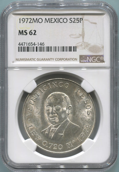 1972 MO Mexico Silver 25 Peso. NGC MS62 Image 1