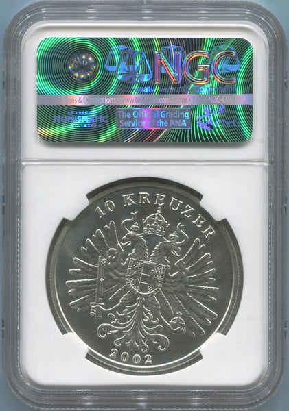 2002 Austria 10 Kreuzer Silver. NGC MS69. Top Pop. Finest Known. Image 2