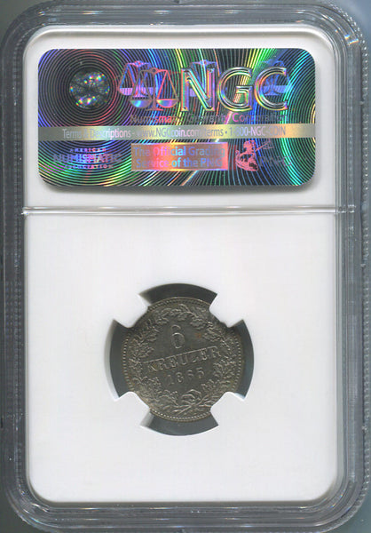 1865 Germany 6 Kreuzer. NGC AU Details. Image 2