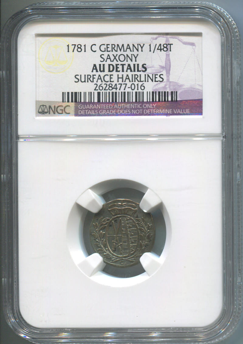 1781 C Germany 1/48 Taler. NGC AU Details. Thaler Image 1