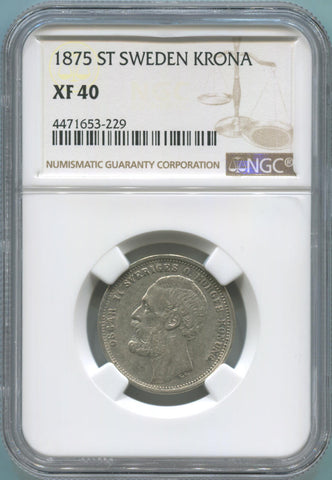 1875 ST Sweden Krona. NGC XF40 Image 1