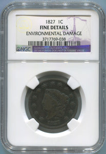 1827 Coronet Head Large Cent, NGC Fine Details Image 1