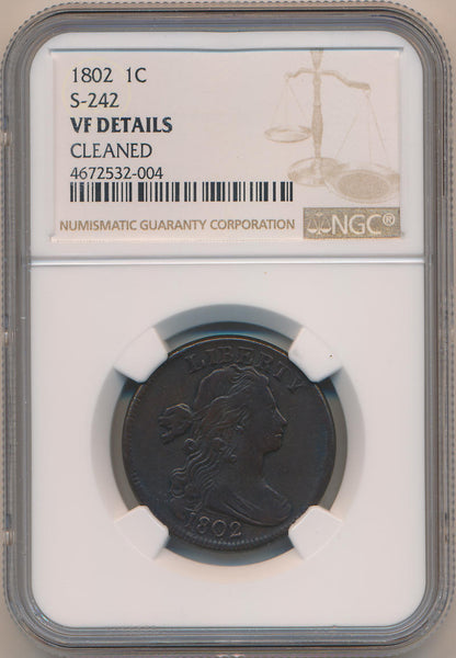 1802 Draped Bust Large Cent, S-242 NGC VF Details Image 1