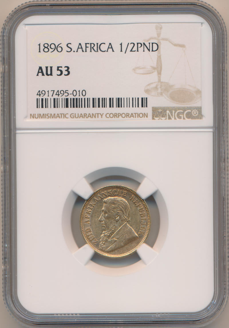 1896 South Africa 1/2 Pond, NGC AU53 Image 1