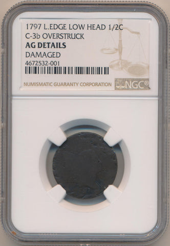 1797 L Edge Low Head Half Cent C-3b Overstruck NGC AG Details. Rarity 4 Inv #MC2 Image 1