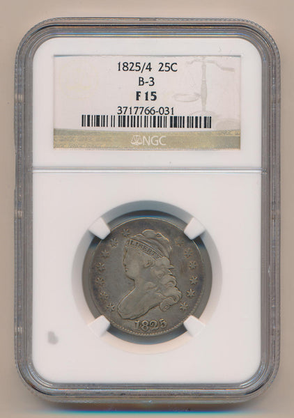 1825/4 Bust Quarter, B-3. NGC F15 Image 1