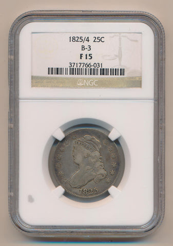 1825/4 Bust Quarter, B-3. NGC F15 Image 1