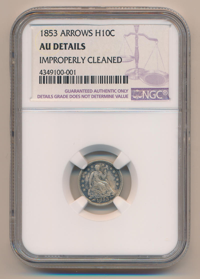 1853 Arrows Seated Half Dime, NGC AU Details Image 1