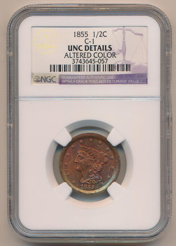 1855 Braided Hair Half Cent, C-1. NGC Unc Details Image 1