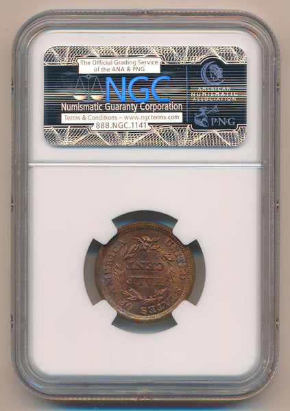 1855 Braided Hair Half Cent, C-1. NGC Unc Details Image 2