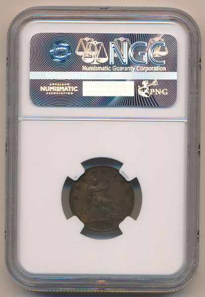 1878 Great Britain Farthing, 1/4 Penny, NGC AU50 Brown Image 2