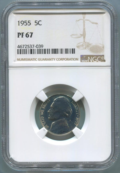 1955 Proof Jefferson Nickel. NGC PF67 Image 1