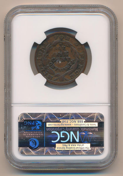 1837 Hard Times Token. Merchants Exchange. NGC Fine Details Image 2