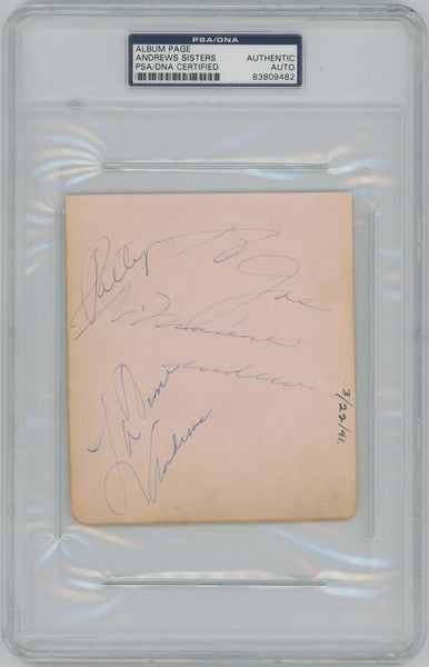 Rare Vintage Laverne, Patty, Maxene Andrews Sisters Signed Autograph Album Page. PSA Image 1