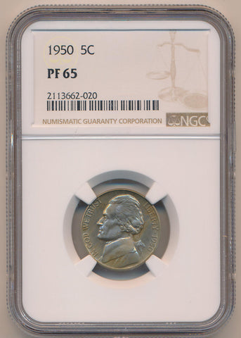 1950 Proof Jefferson Nickel. NGC PF65