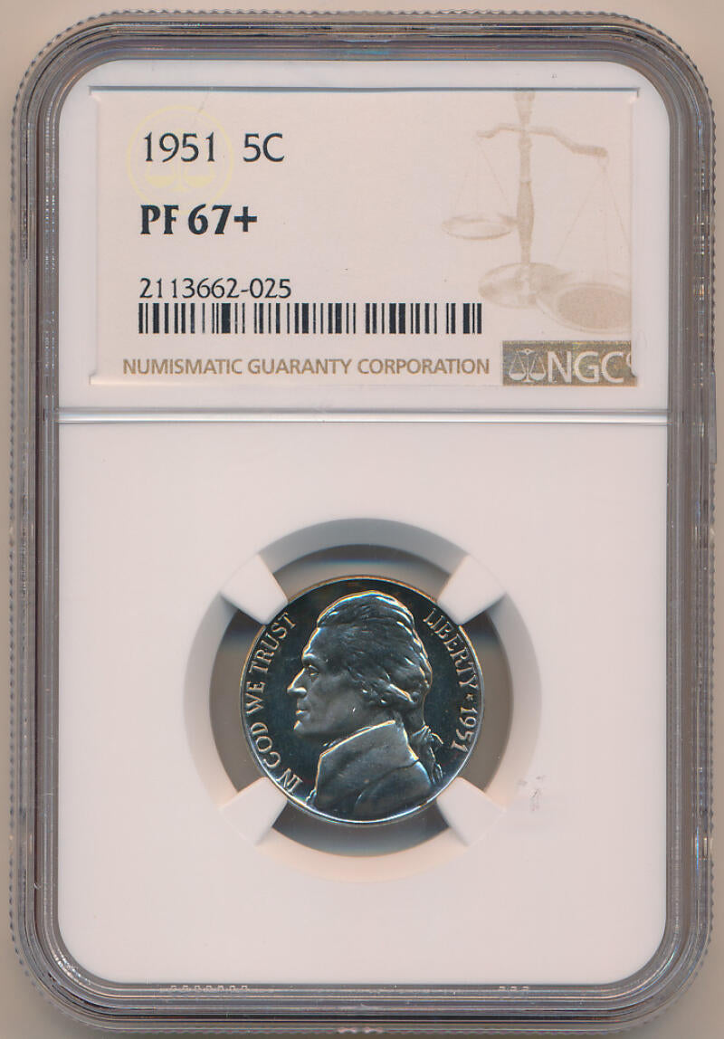 1951 Proof Jefferson Nickel. NGC PF67+ Image 1