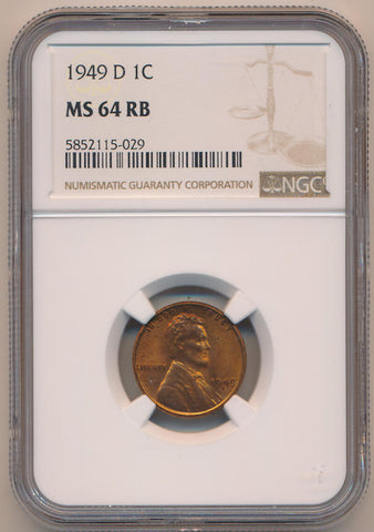 1949 D Lincoln Cent, NGC MS64 RB Image 1