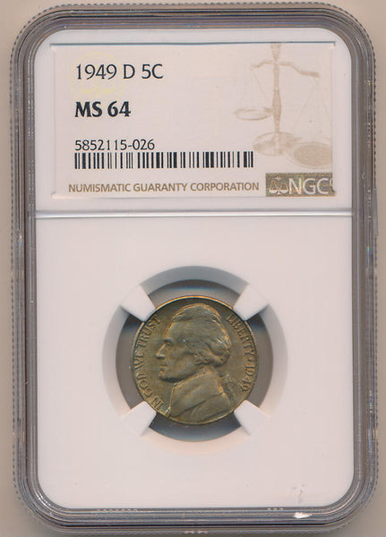 1949 D Jefferson Nickel. NGC MS64 Image 1