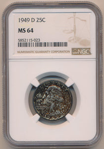 1949 D Washington Quarter. NGC MS64 Image 1