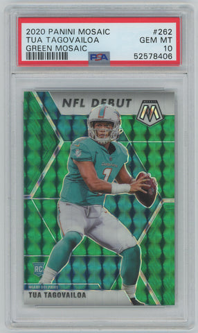 2020 Panini Mosaic Tua Tagovailoa Rookie. Green Mosaic #262. PSA 10 Image 1