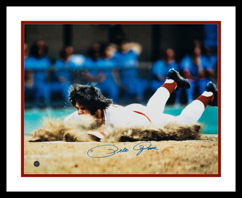 Pete Rose Charlie Hustle Signed 16x20 Photo, Slide Action Shot. Steiner Image 1