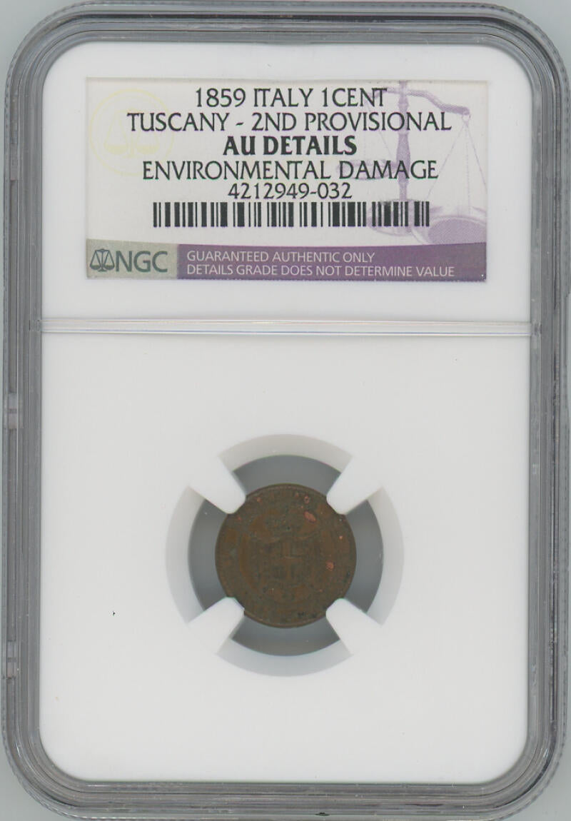 1859 Italy 1 Cent. Tuscany 2nd Provisional. NGC AU Details Image 1