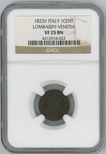 1822 V Italy 1 Cent. Lombardy-Venetia. NGC VF25 Image 1