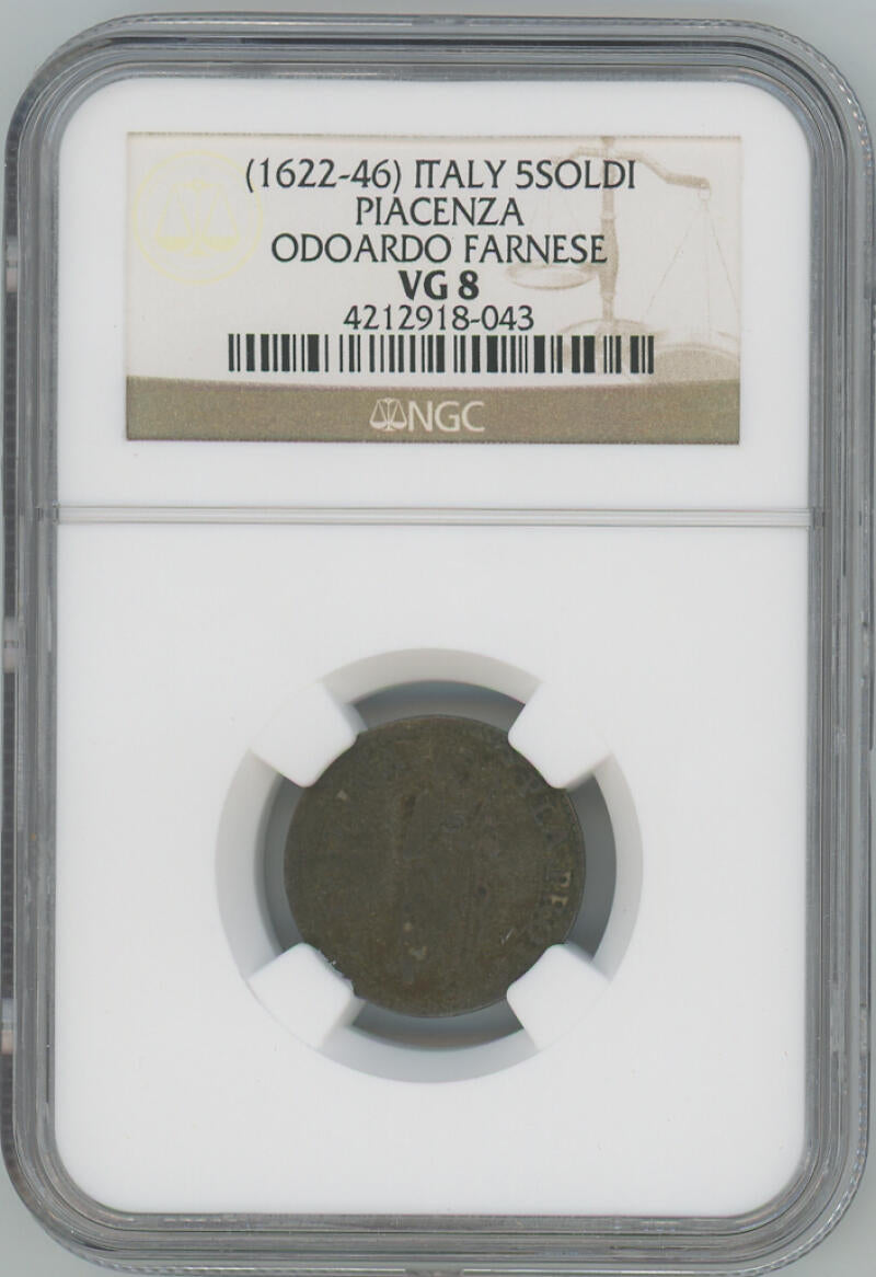 1622-46 Italy 5 Soldi. Piacenza. Odoardo Farnese. NGC VG8 Image 1