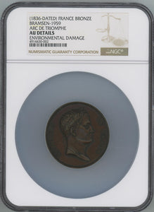 1836 Dated France Bronze Medal. Bramsen 1959. Arc De Triomphe. NGC AU Details Image 1