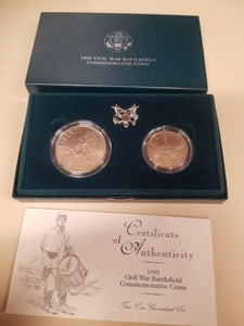 1995 Civil War Battlefield 2 Coin Set. Unc. BOX + COA Image 1