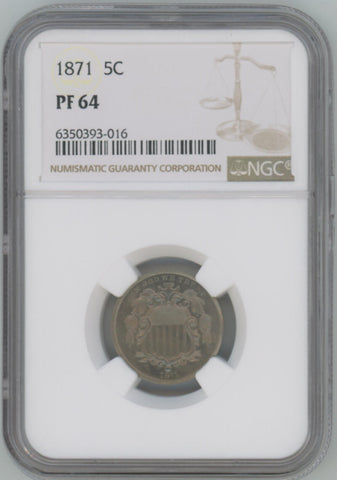 1871 Proof Shield Nickel 5C, NGC PF64 Image 1