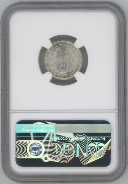 1868 R XXIII Italy 10 Soldi. Papal States. PIVS.IX.P NGC MS64 Image 2