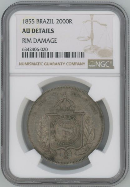 1855 Brazil 2000 Reis. NGC AU Details Image 1