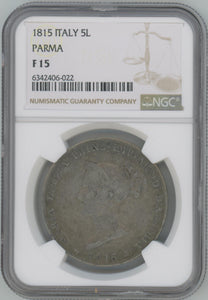 1815 Italy 5 Lire. Parma. NGC F15 Image 1