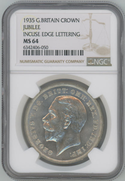 1935 Great Britain Crown. Jubilee. Incuse Edge Lettering. NGC MS64 Image 1