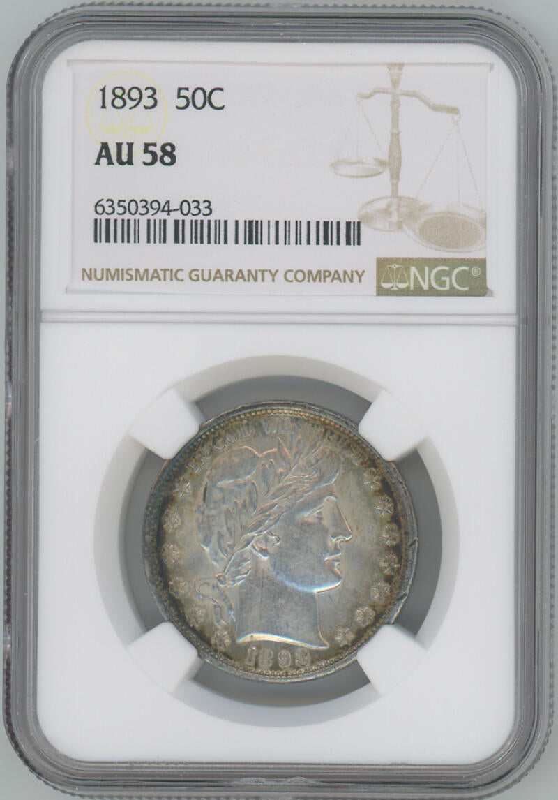 1893 Barber Half Dollar. NGC AU58 Image 1