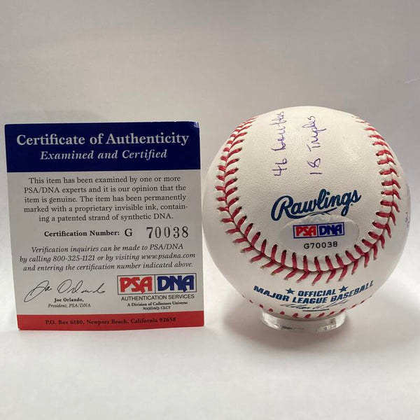 Stan Musial Single Signed Inscribed "HOF 67" 1948 Statistics Baseball. PSA Image 6