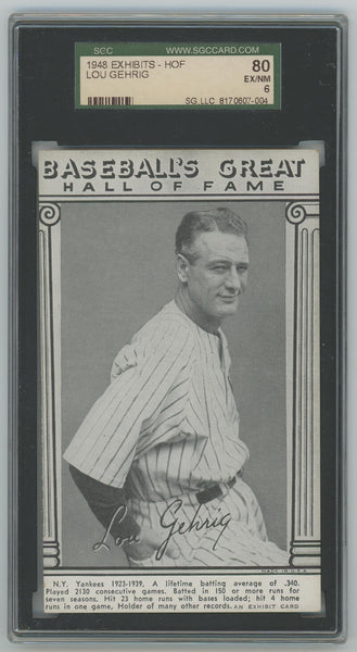 1948 Exhibits HOF Lou Gehrig. SGC 6 EX/MT Image 1