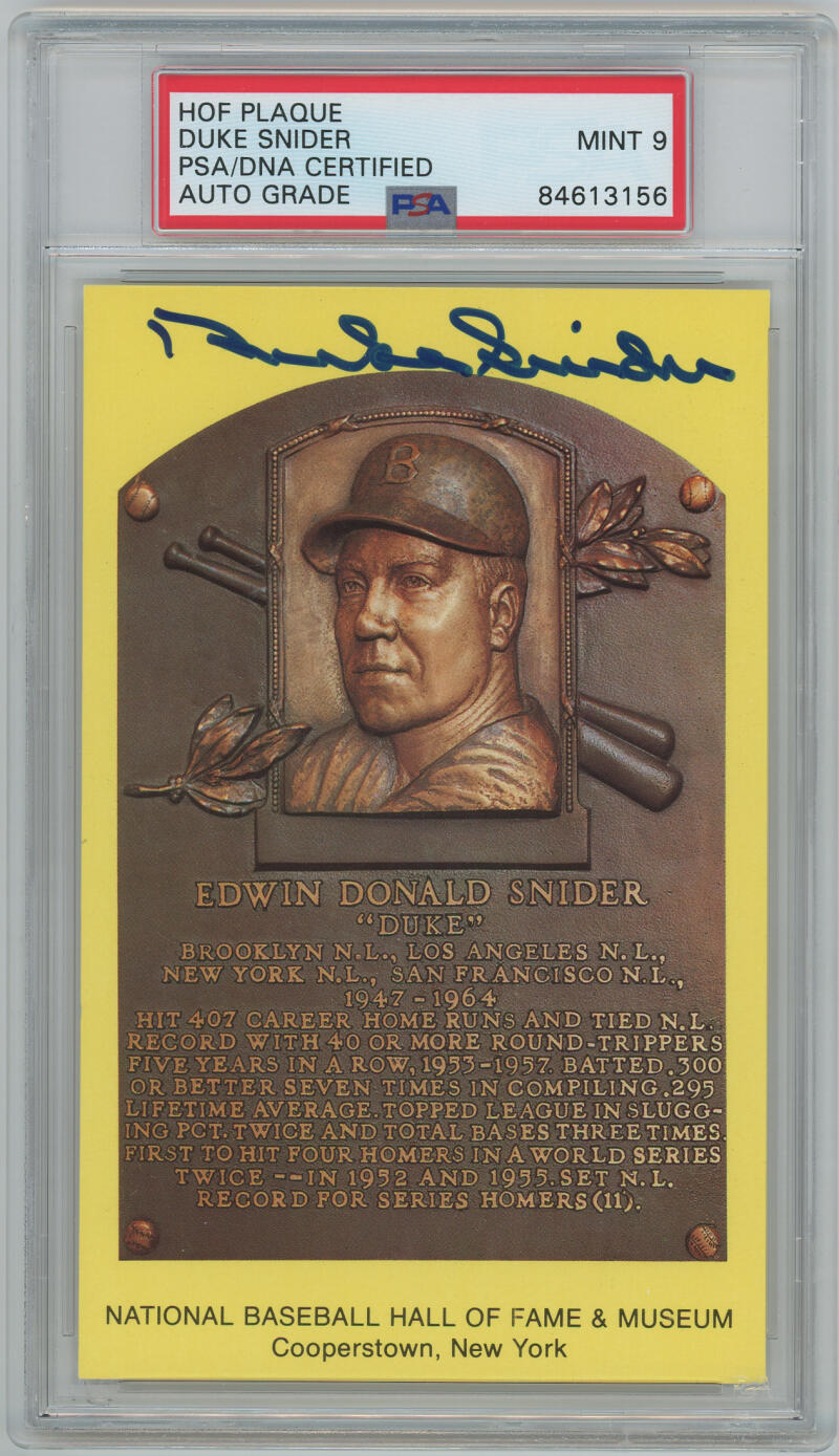 Duke Snider HOF Hall of Fame Signed Plaque Postcard. PSA 9 Image 1