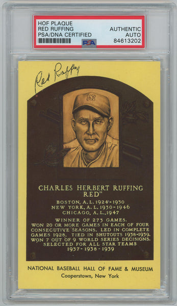 Red Ruffing HOF Hall of Fame Signed Plaque Postcard. PSA Image 1