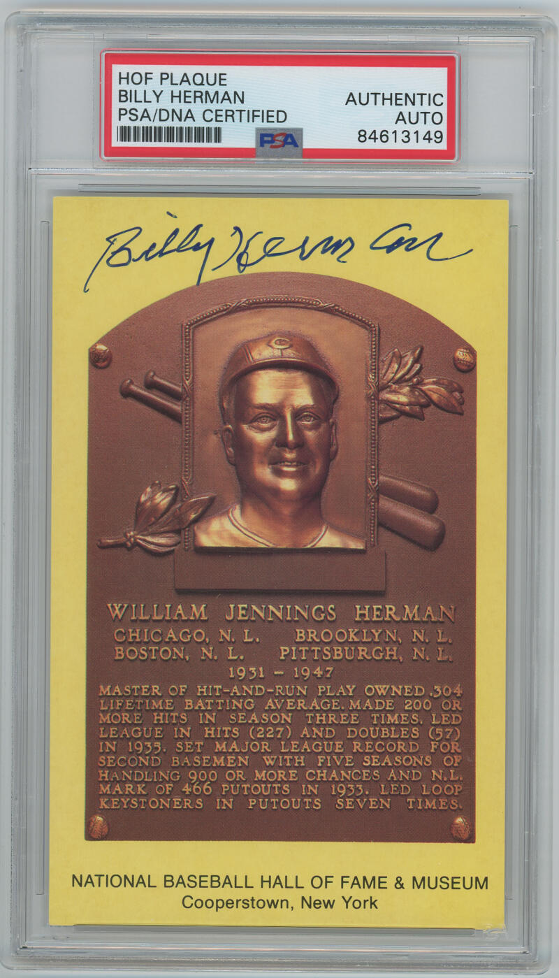 Bill Herman Yellow HOF Signed Plaque PSA. Auto Image 1