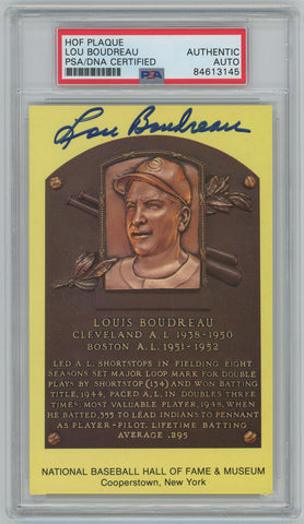 Lou Boudreau Yellow HOF Signed Plaque PSA/DNA. Auto Image 1