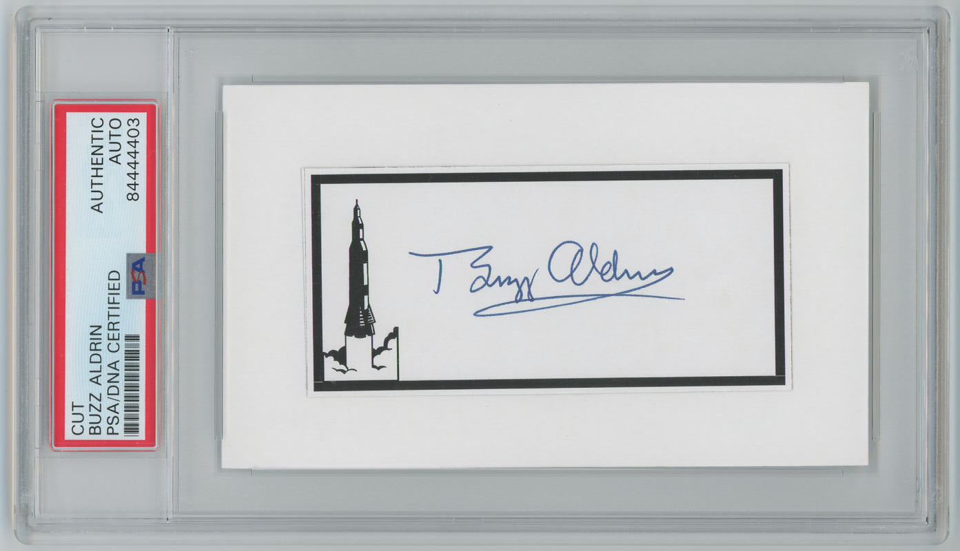 Buzz Aldrin Signed Cut Autograph Featuring Rocket Ship. PSA Auto Image 1