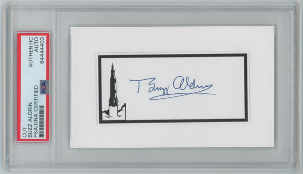 Buzz Aldrin Signed Cut Autograph Featuring Rocket Ship. PSA Auto Image 1